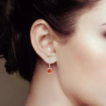 Peach Sapphire Drop Hoop Earrings
