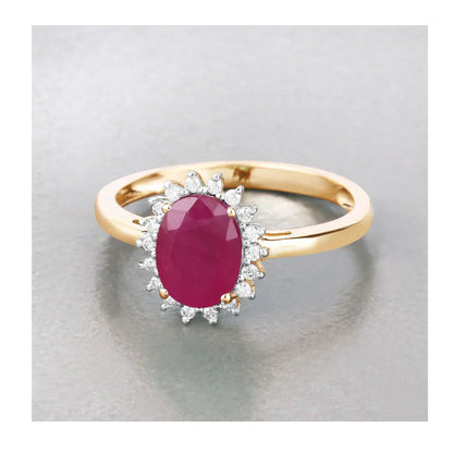 1.44 Ct Oval Pink Ruby Diamond Prong 10K Gold Halo Ring