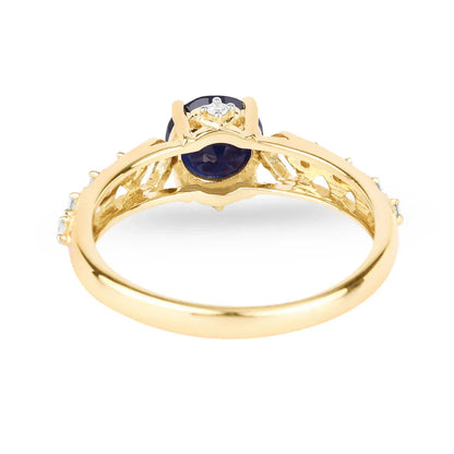 1.03 Ct Round Blue Sapphire & Diamond Prong 10k Gold Bridge Engagement Ring