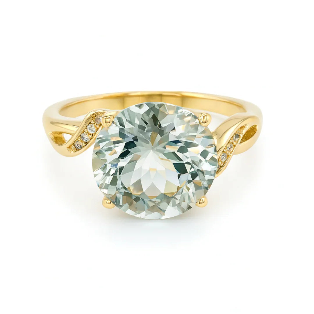 3.11 Ct Round Green Amethyst and White Topaz Prong Silver Bypass Ring