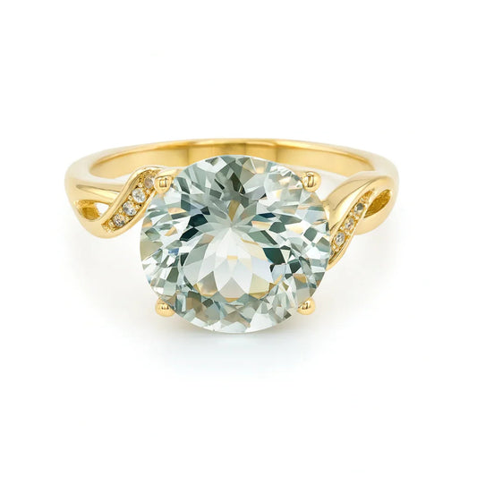 3.11 Ct Round Green Amethyst and White Topaz Prong Silver Bypass Ring