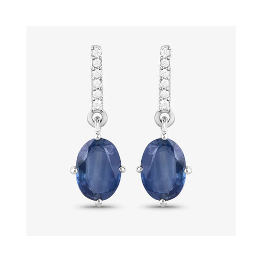 1.90 Ct Oval Blue Sapphire & Diamond Prong 10K Gold Dangle Earrings
