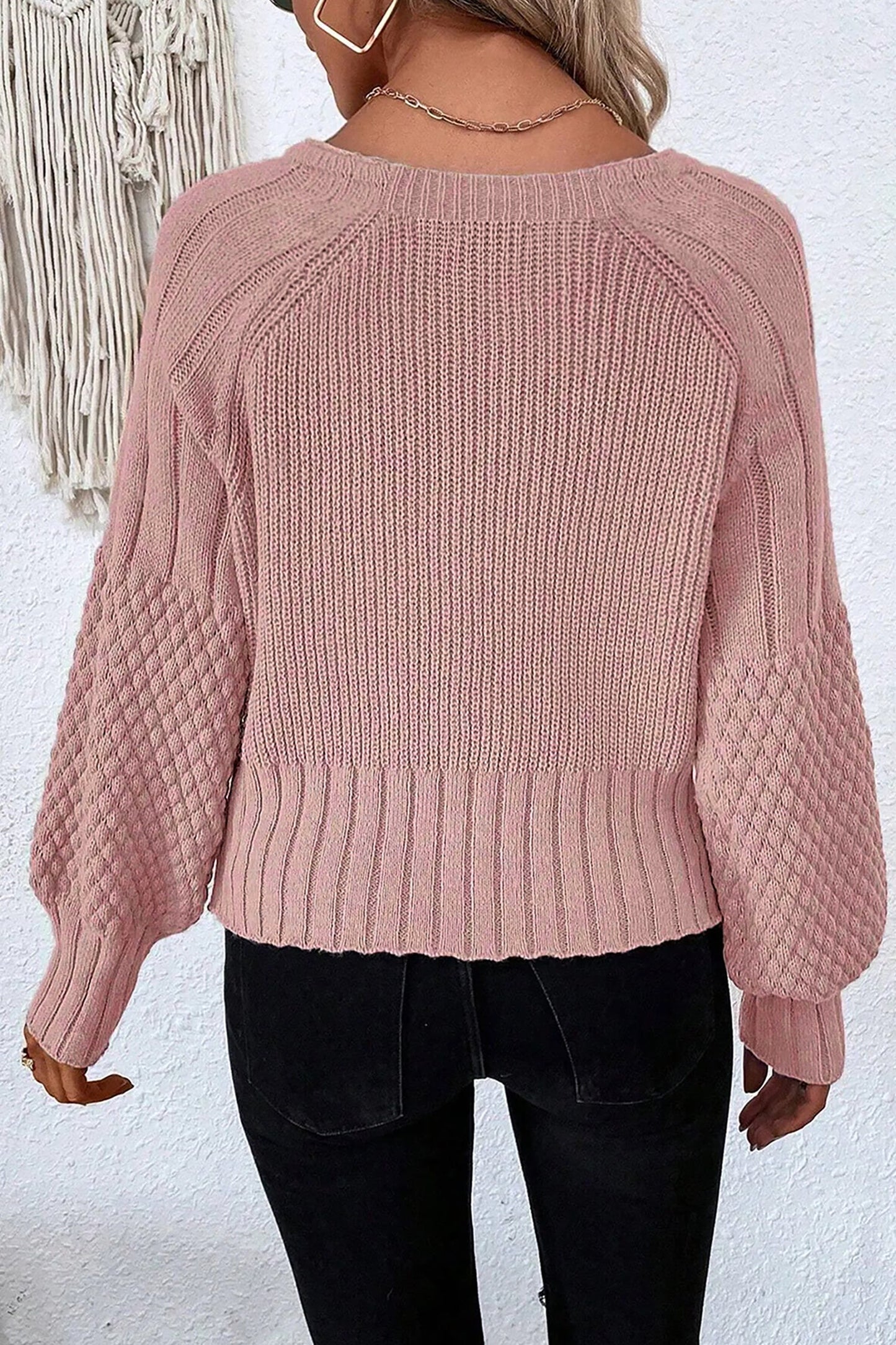 Threaded Pear Khloe Mixed Texture Knit Sweater