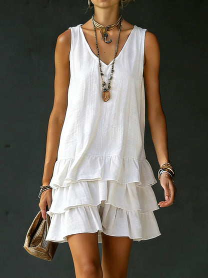V-Neck Sleeveless Tiered Ruffle Mini Dress