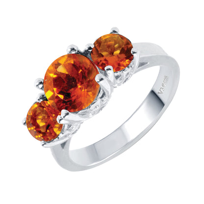 Sterling Silver Round 2.00 Cttw Natural Citrine Three Stone Ring