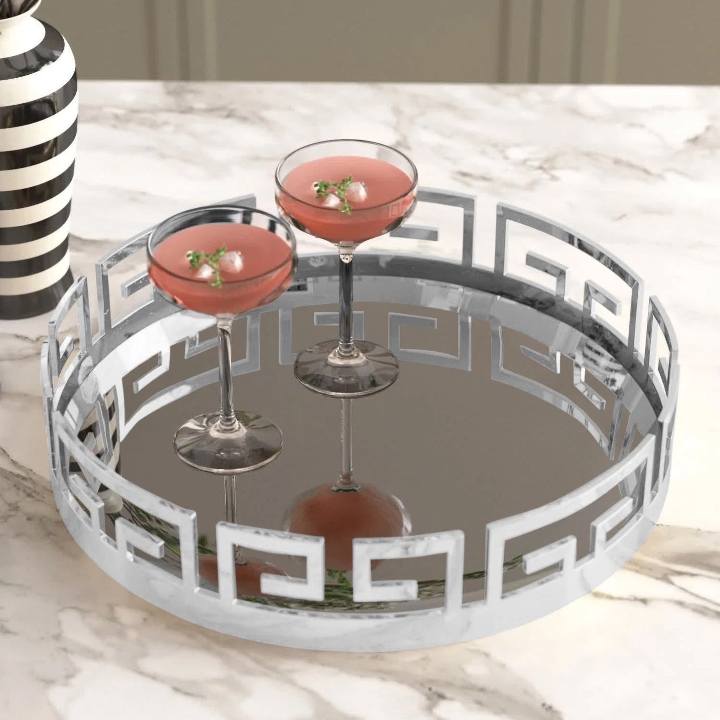 Silver Mirror Tray - Elegant 15-Inch Round Home Accent by Jay Companies