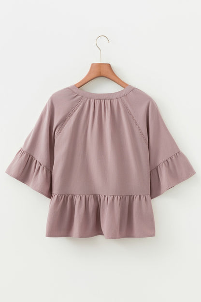 Threaded Pear Ainsley Slit Ruffled Loose Blouse