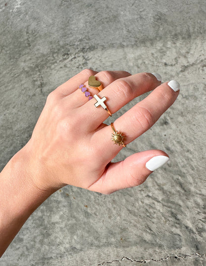 Elevated Faith White Enamel Cross Ring