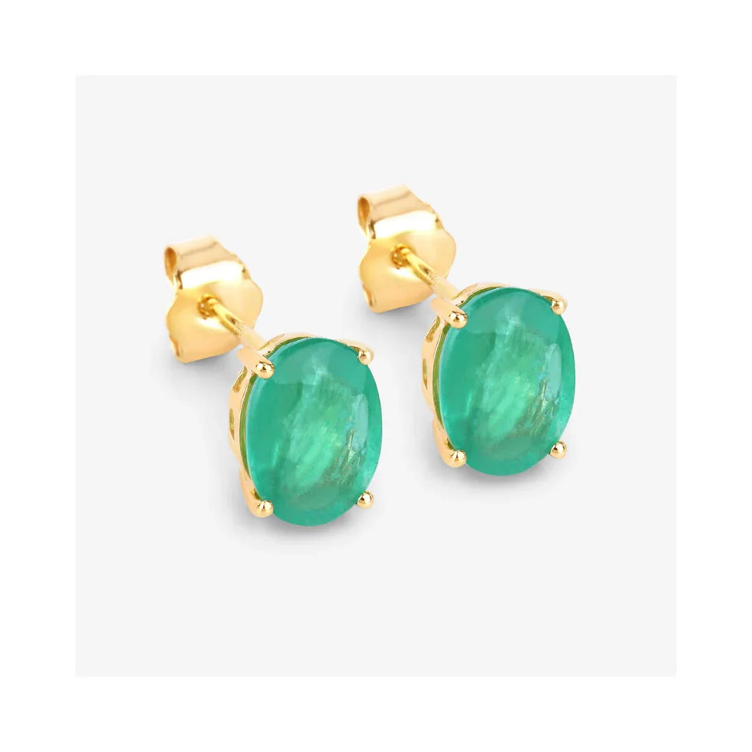 2.40 Ct Oval Green Zambian Emerald Prong 10K White Gold Stud Earrings