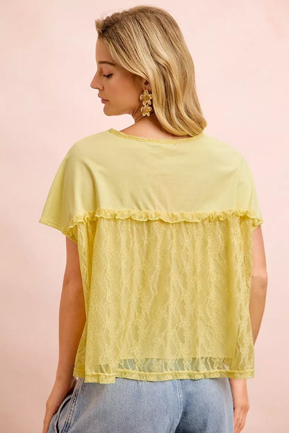 BiBi Solid Jersey With Lace Combo Ruffled Buttoned Top