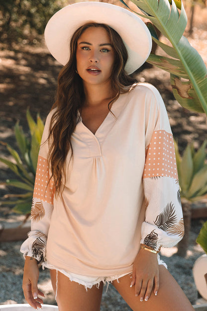 Threaded Pear Alora Palm Leaves Polka Dot Loose Blouse