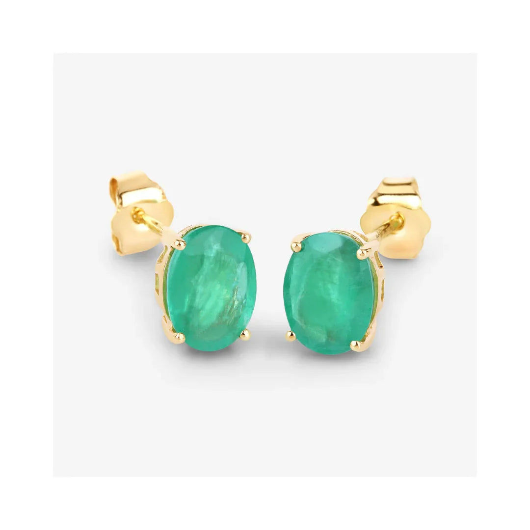 2.40 Ct Oval Green Zambian Emerald Prong 10K White Gold Stud Earrings