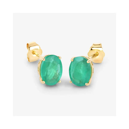 2.40 Ct Oval Green Zambian Emerald Prong 10K White Gold Stud Earrings