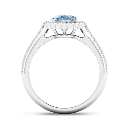 Genuine Aquamarine Diamond Halo Pave Bridge Ring