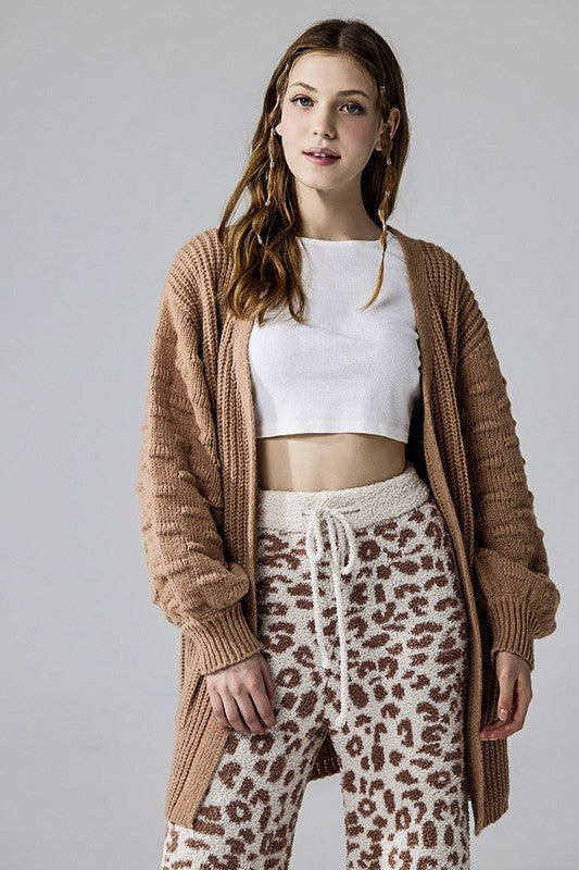 Oversized Pompom Sleeve Cardigan