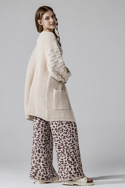 Oversized Pompom Sleeve Cardigan