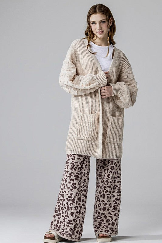 Oversized Pompom Sleeve Cardigan