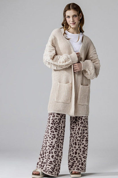 Oversized Pompom Sleeve Cardigan