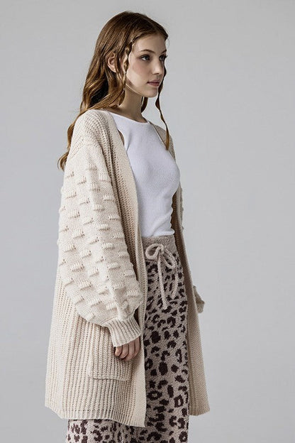 Oversized Pompom Sleeve Cardigan