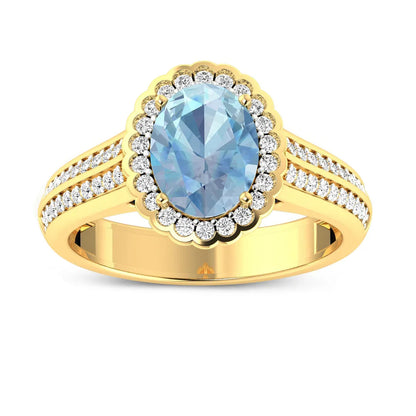 Genuine Aquamarine Diamond Halo Pave Bridge Ring