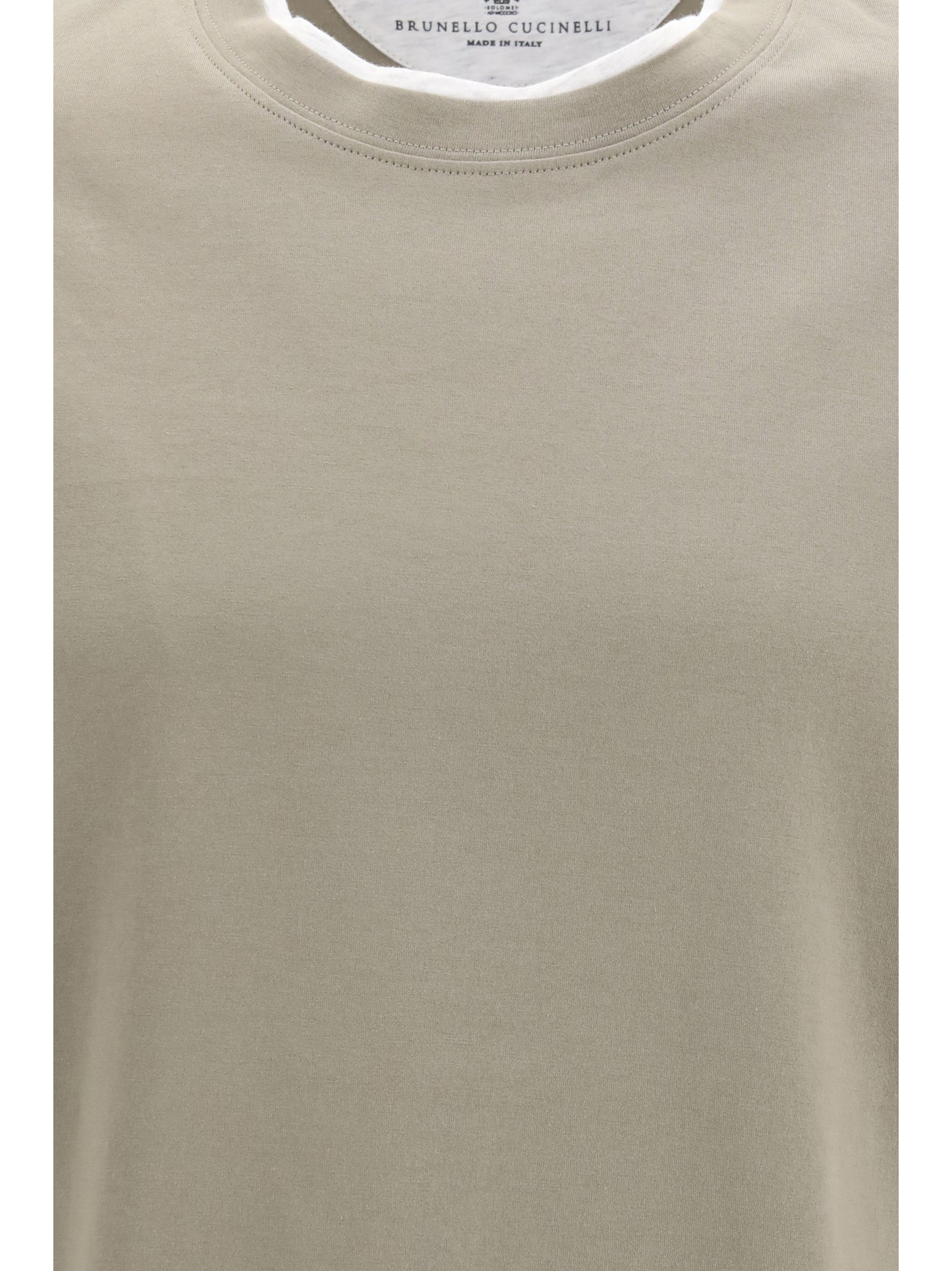 Cotton T-Shirt Two-Tone Hem Khaki/Pearl