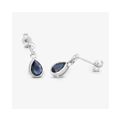 1.60 Ct Pear Blue Sapphire & Diamond Bezel 10K Gold Dangle Earrings