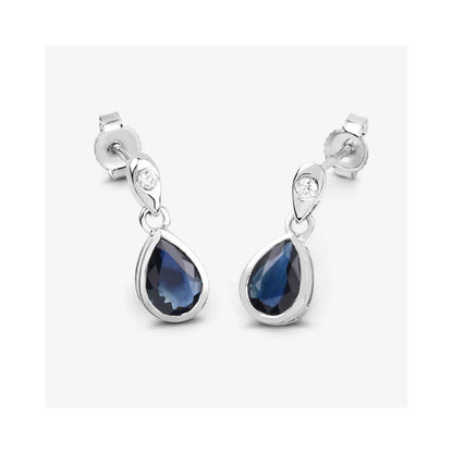 1.60 Ct Pear Blue Sapphire & Diamond Bezel 10K Gold Dangle Earrings