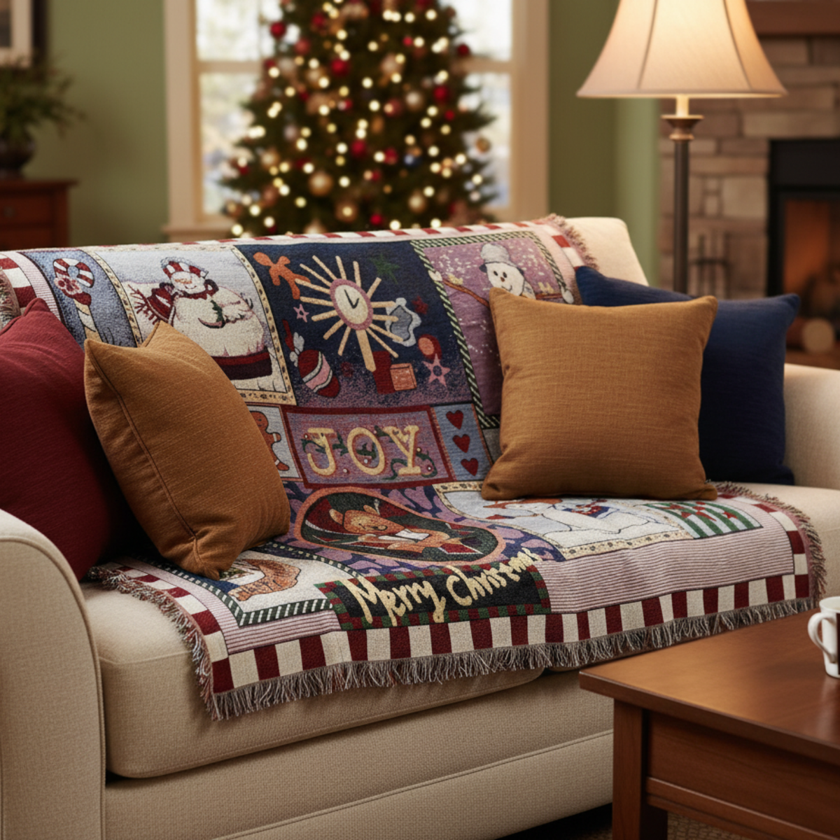 Tache Wonderful Season Snowman Tapestry Throw Blanket with Fringe (2270)