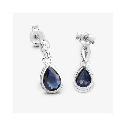 1.60 Ct Pear Blue Sapphire & Diamond Bezel 10K Gold Dangle Earrings