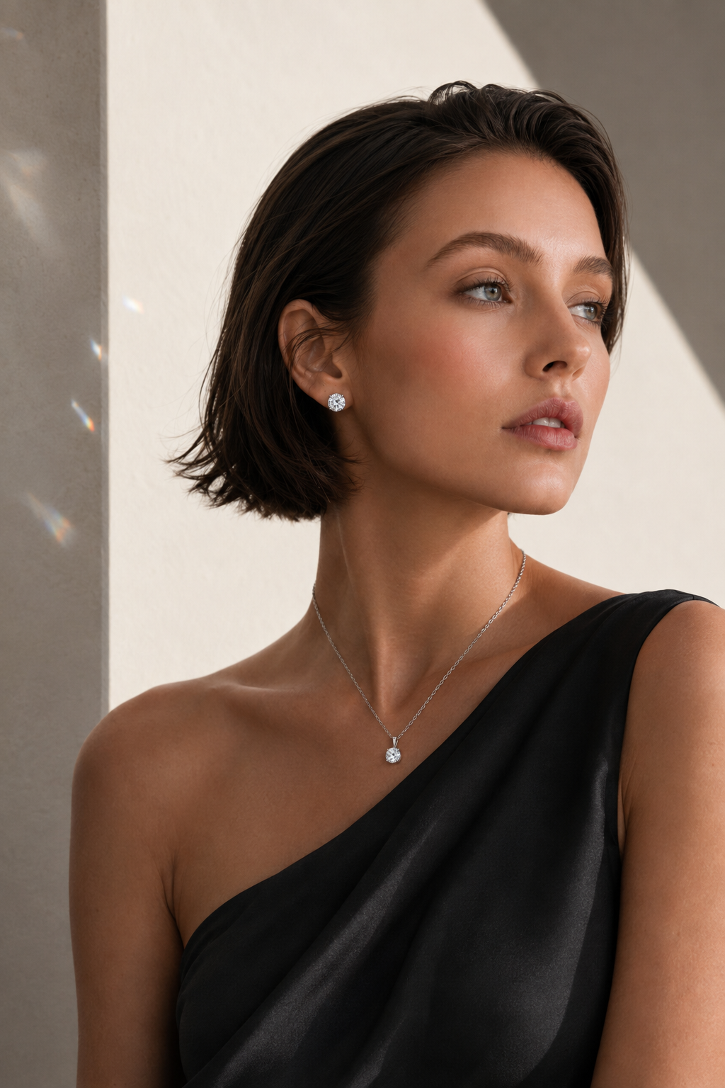Silver Clear - April Swarovski Crystal Necklace Earrings – Cz Birthstone Stud Earring Circular Pendant Set