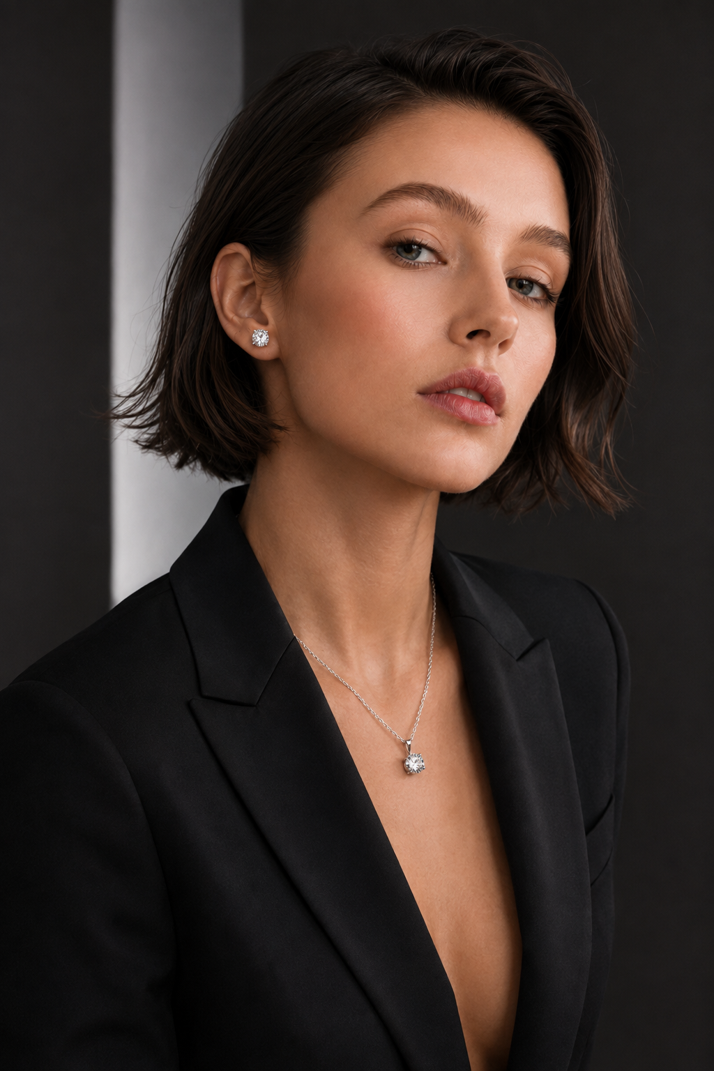 Silver Clear - April Swarovski Crystal Necklace Earrings – Cz Birthstone Stud Earring Circular Pendant Set