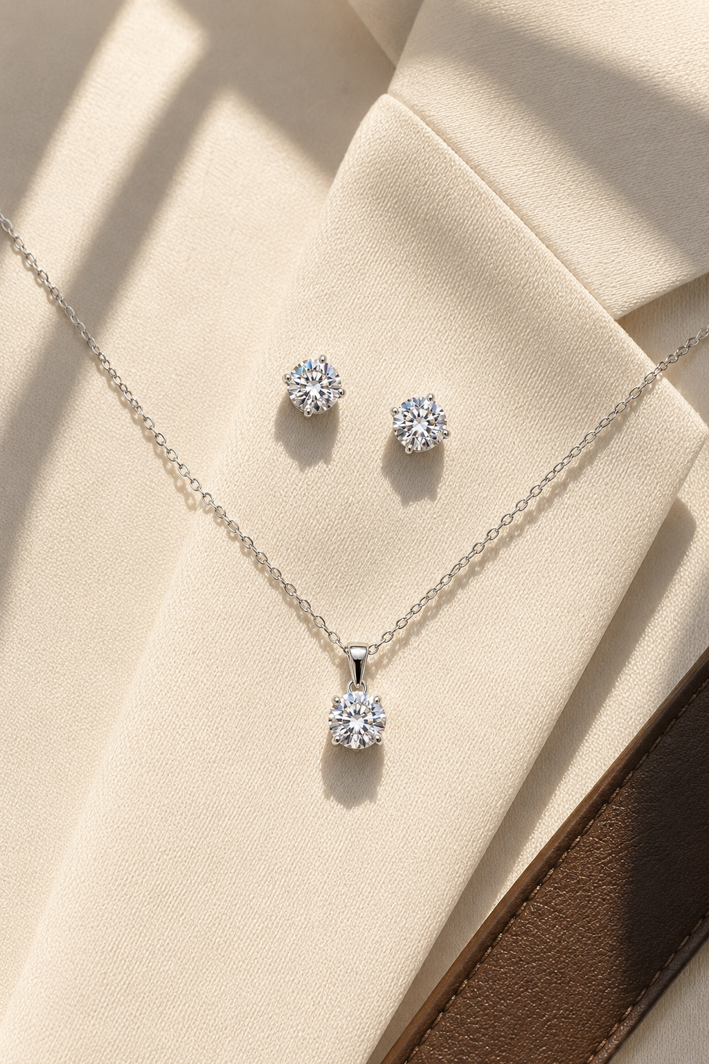Silver Clear - April Swarovski Crystal Necklace Earrings – Cz Birthstone Stud Earring Circular Pendant Set