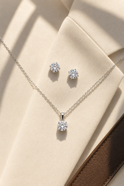 Silver Clear - April Swarovski Crystal Necklace Earrings – Cz Birthstone Stud Earring Circular Pendant Set