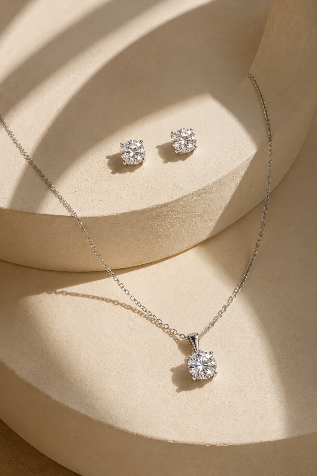 Silver Clear - April Swarovski Crystal Necklace Earrings – Cz Birthstone Stud Earring Circular Pendant Set