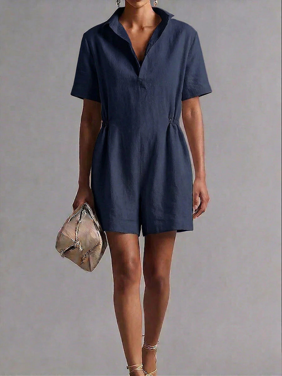 Women's Casual Lapel-Neck Three-Quarter Sleeve Split Jumpsuit