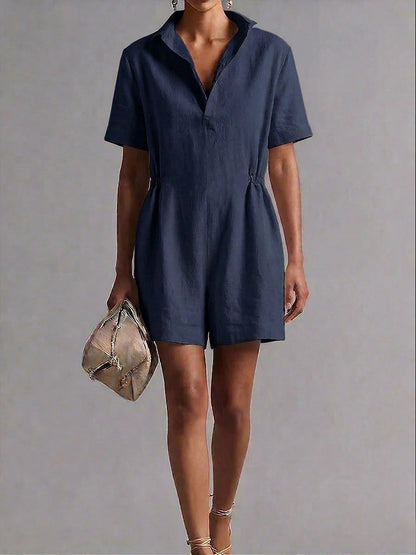 Women's Casual Lapel-Neck Three-Quarter Sleeve Split Jumpsuit