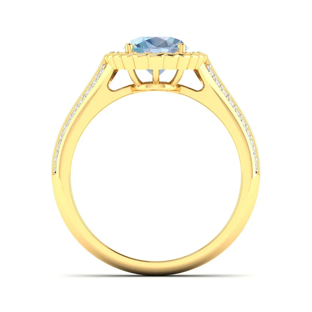 Genuine Aquamarine Diamond Halo Pave Bridge Ring