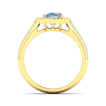 Genuine Aquamarine Diamond Halo Pave Bridge Ring