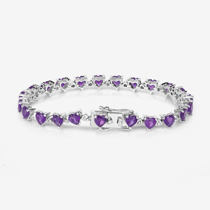 9.89 Ct Heart Purple Amethyst & Diamond Prong Silver Tennis Bracelet