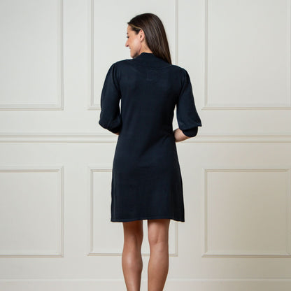 Mock Neck Puff Sleeve Sweater Dress