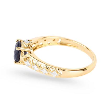 1.03 Ct Round Blue Sapphire & Diamond Prong 10k Gold Bridge Engagement Ring