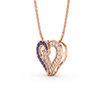 0.64 Cttw Round Blue Sapphire and Lab Grown Diamond 14K Gold Pave Open Heart Pendant Necklace