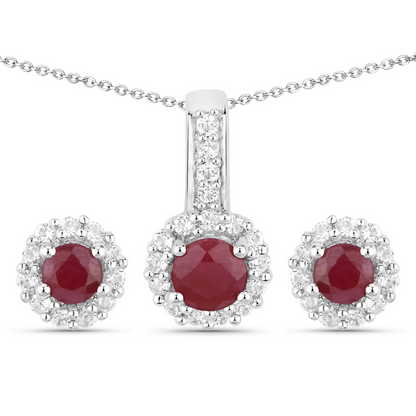 Silver Ruby Jewelry Set