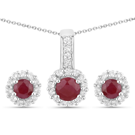 Silver Ruby Jewelry Set