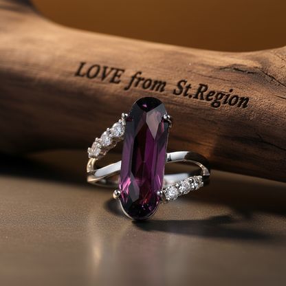 Cubic Zirconia & Purple Crystal Long Oval Ring