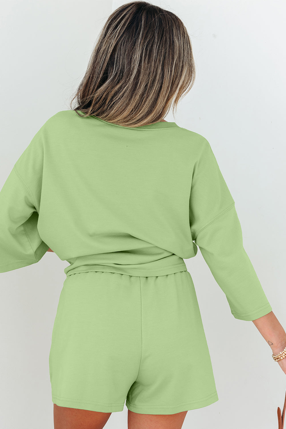 Threaded Pear Emmeline Loose V Neck Half Sleeve Tee and Shorts