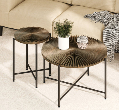 Radial - Pattern Coffee and End Table Set Waterproof Cover, Distressed Cylindrical Design (Set of 2)