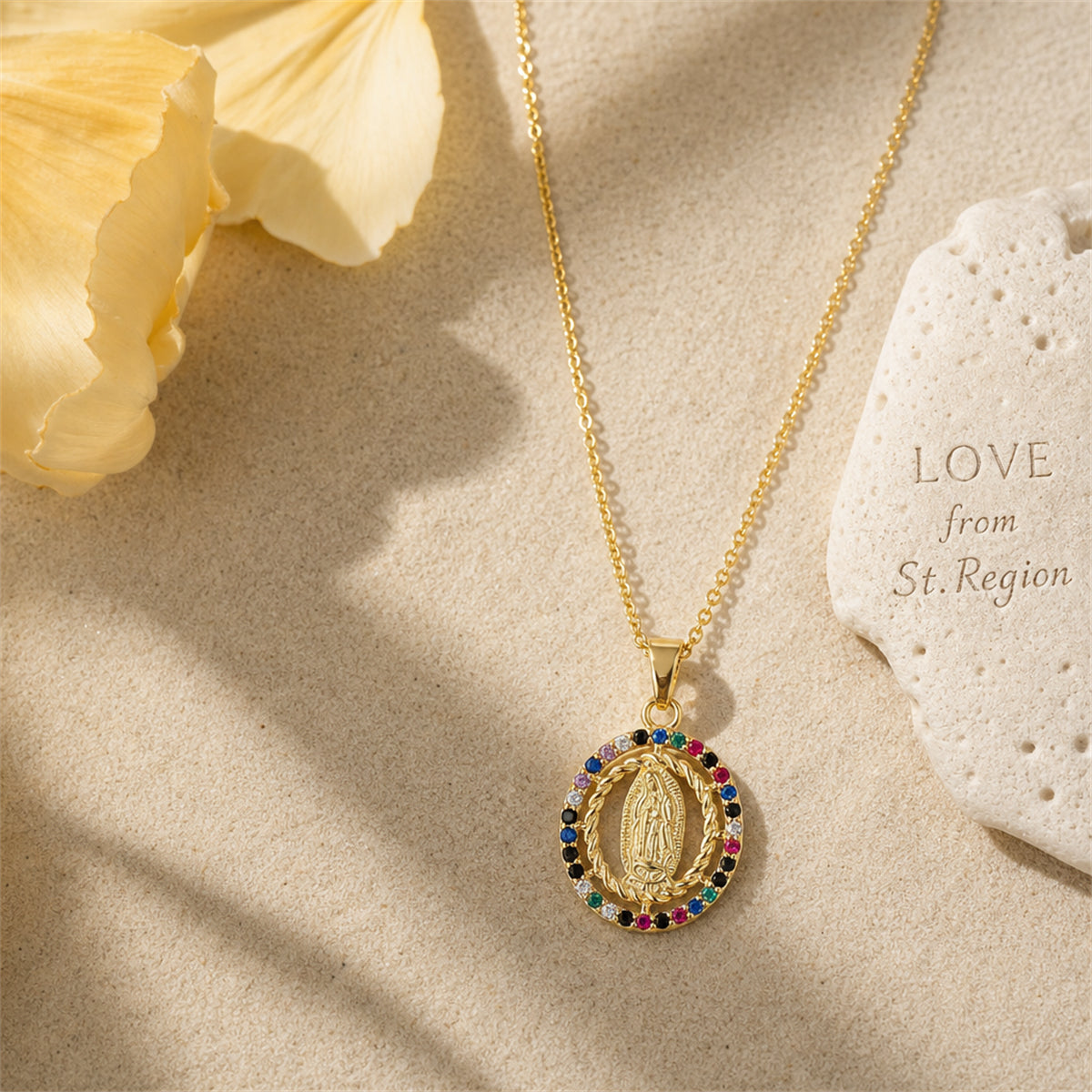 Green Multicolor Cubic Zirconia & Goldtone Marry Pendant Necklace