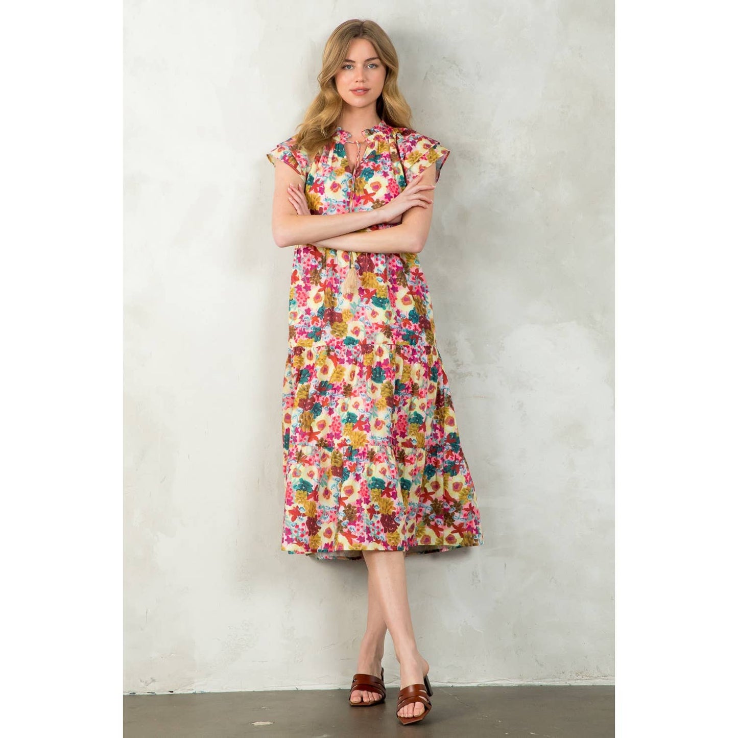 COURTNEY- Tassel Tie Tiered Floral Dress
