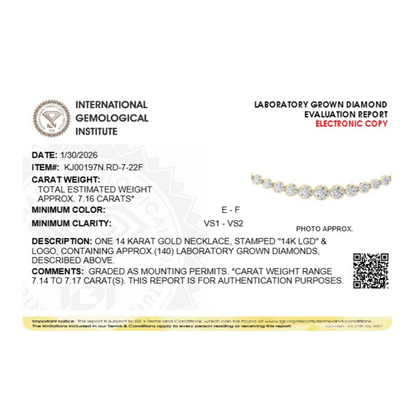Round (F/VS) Lab Grown Diamond Prong 14K Yellow Gold Graduating Full Riviera Tennis Necklace